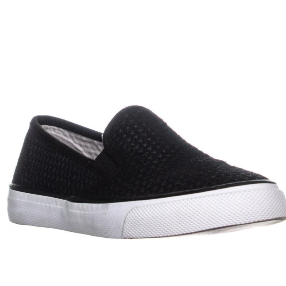 Sperry Black Slip-On Knit Canvas Sneakers with White Sole